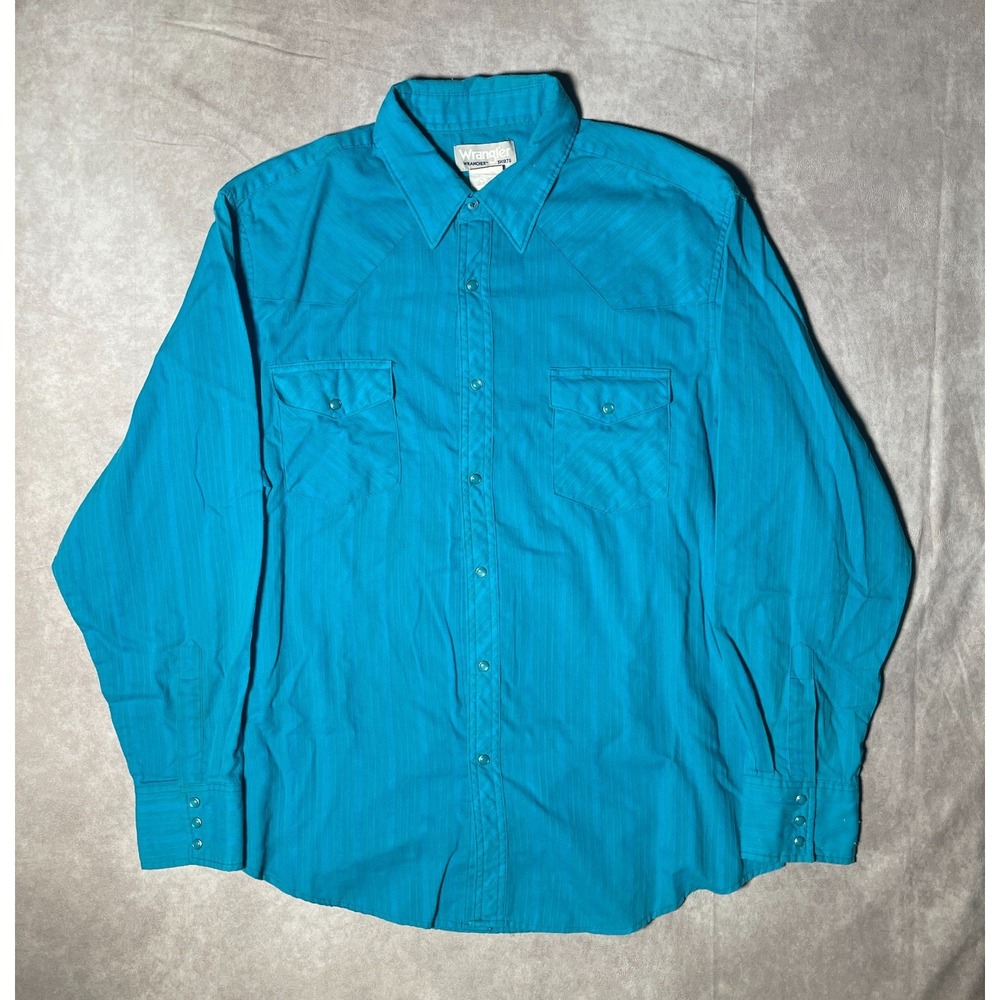 Wrangler Shirt Mens XL Blue Pearl Snap Long Sleeve Cowboy Western Cotton Casual